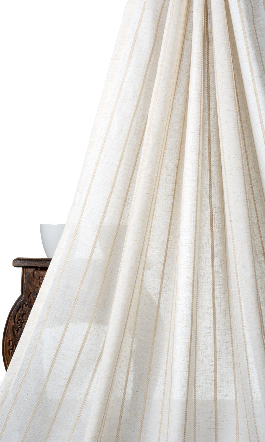 Striped Sheer Linen Blend Home Décor Fabric By the Yard (White/ Beige)