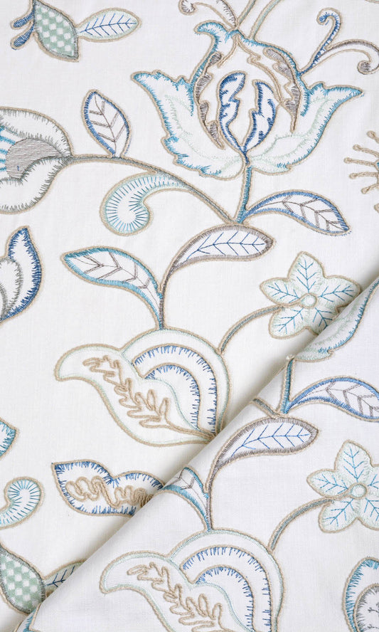 Floral Embroidery Blinds (Blue/ White)