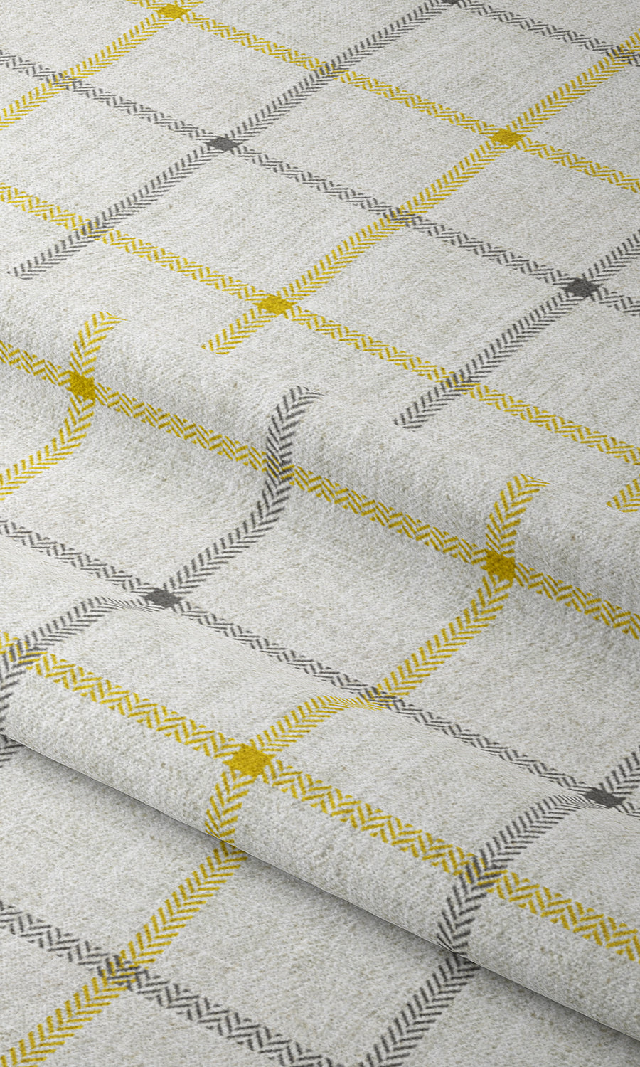 Check Print Home Textile Fabric Material By the Yard (Linen White/ Yellow)