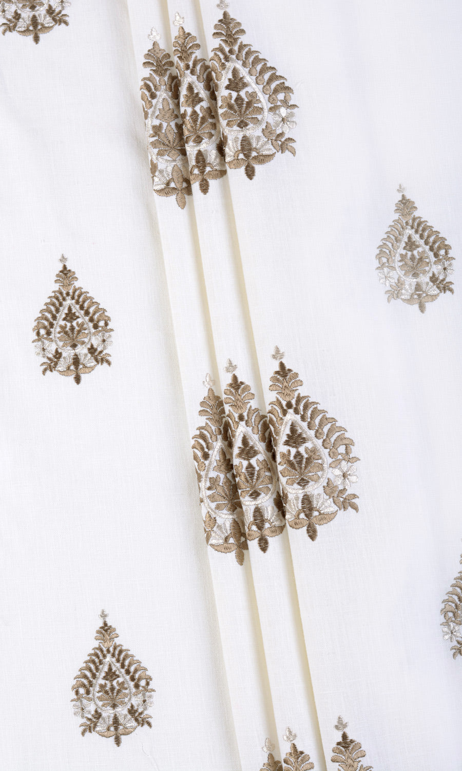 Damask Embroidery Home Textile Fabric Material By the Yard (Off White/ Coffee Brown)