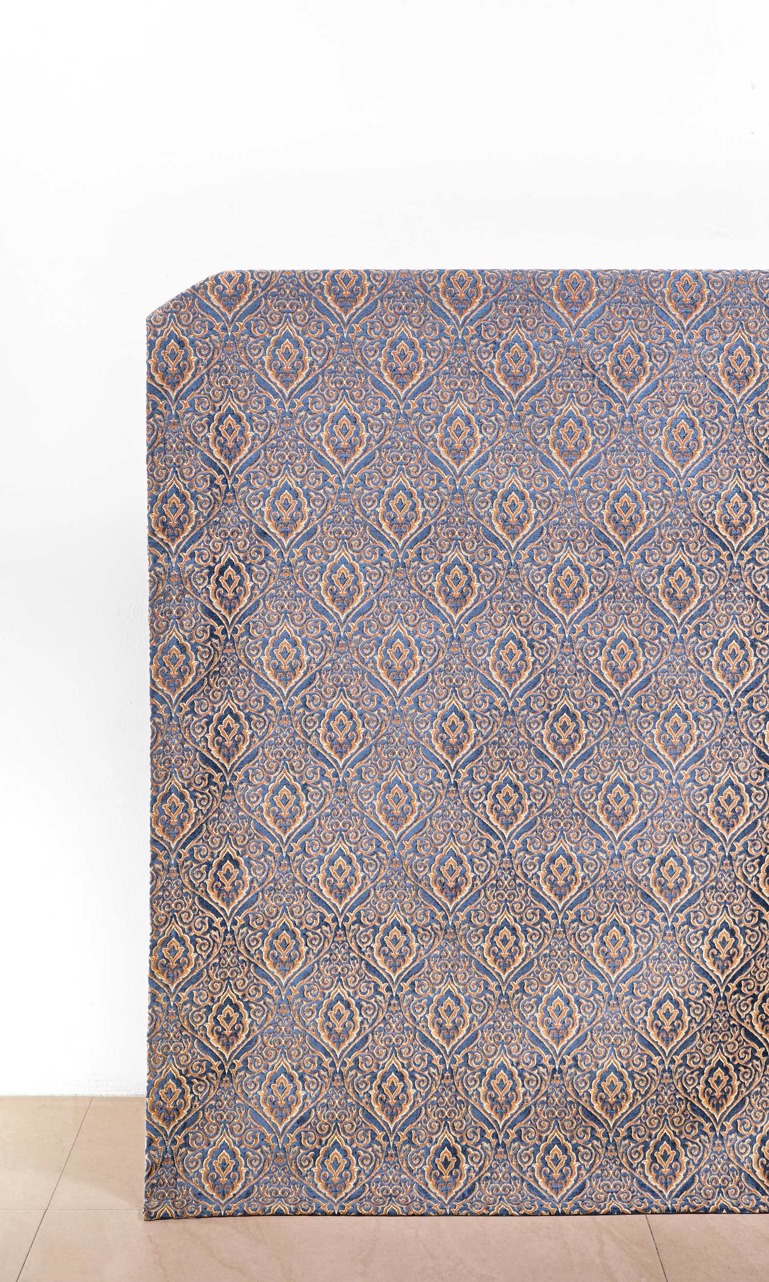 Damask Velvet Home Décor Fabric By the Yard (Beige/ Blue)