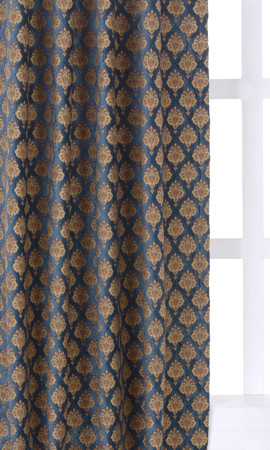 Velvet Fabric By the Yard for Curtains & Drapes (Navy Blue and Gold)