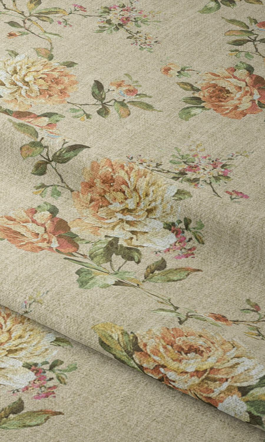 Country Floral Fabric Material By the Yard (Yellow/ Orange)
