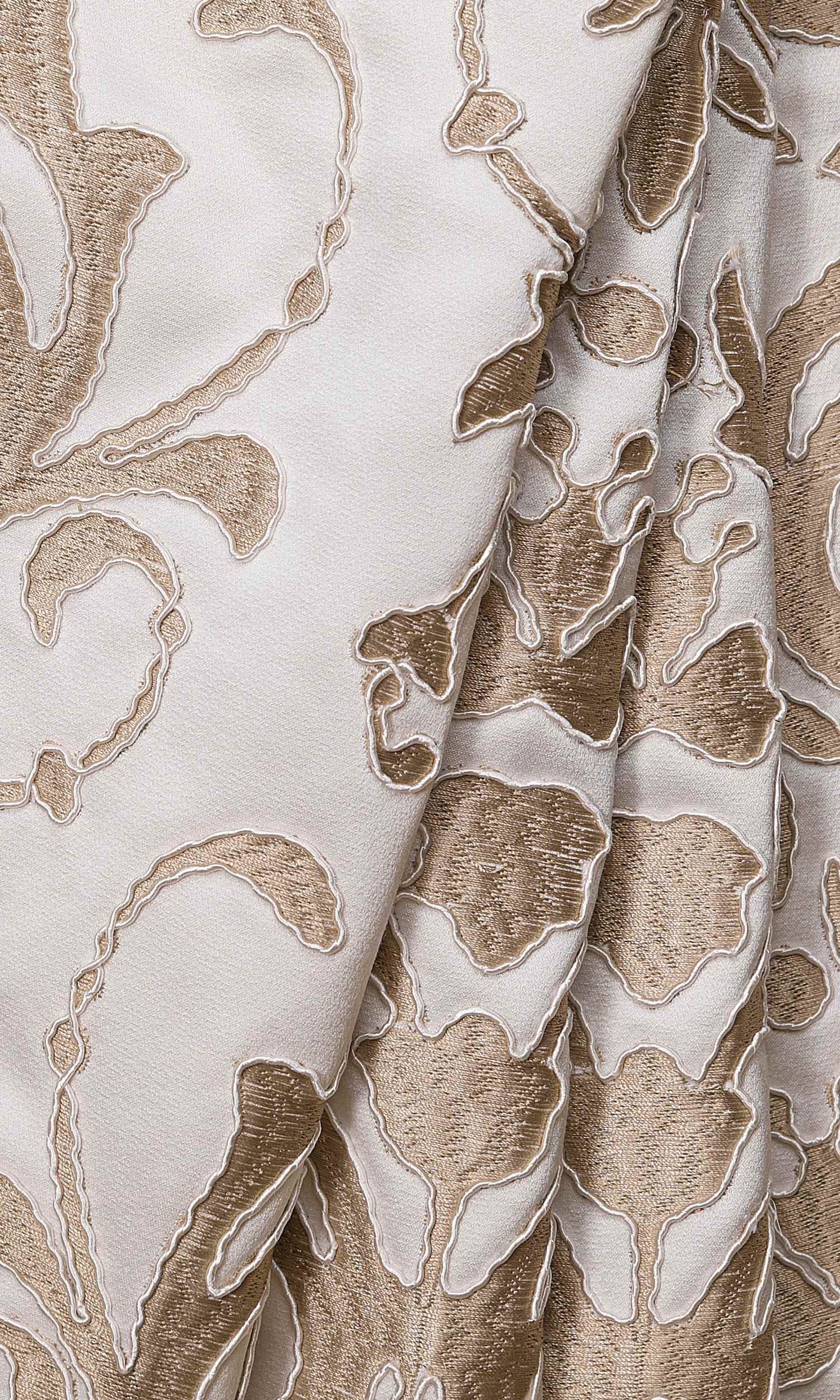 Damask Window Treatments Fabric By the Yard (Golden/ White)