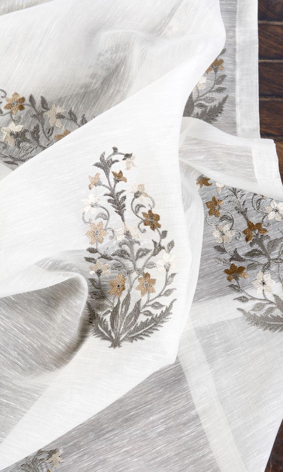 Floral Sheer Fabric Material By the Yard (White/ Grey/ Brown)