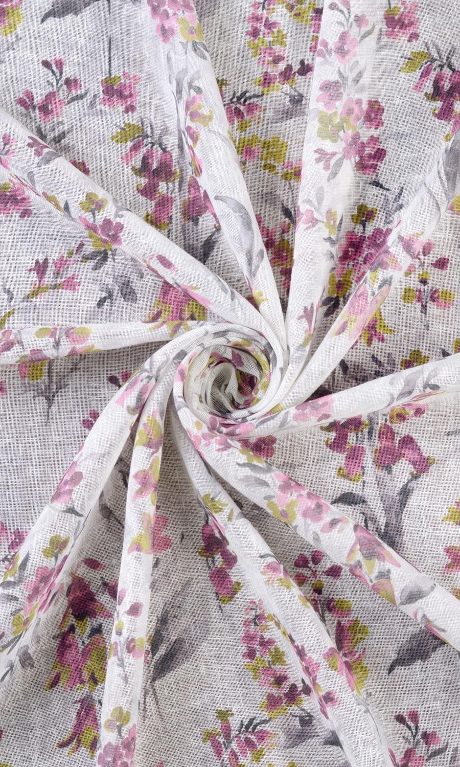 Sheer Floral Print Fabric Material By the Yard (Pink/ Grey)