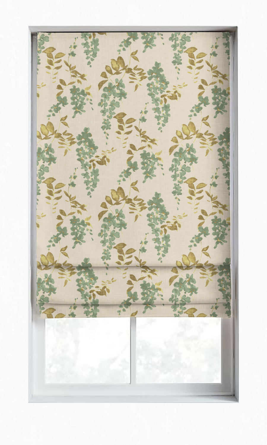 Dimout Floral Window Treatments Fabric Sample (Green/ Grey)