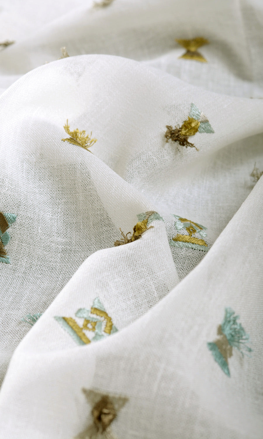 Semi Sheer Fabric By the Yard for Curtains & Drapes (Teal/ Yellow/ White)