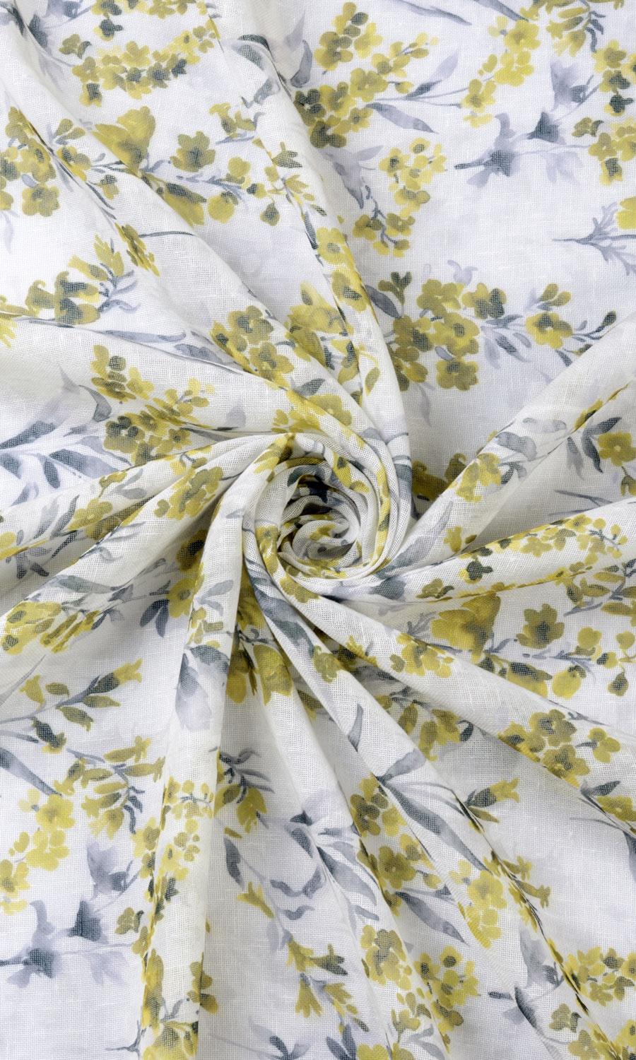 Sheer Floral Print Fabric Material By the Yard (Yellow/ Gray)