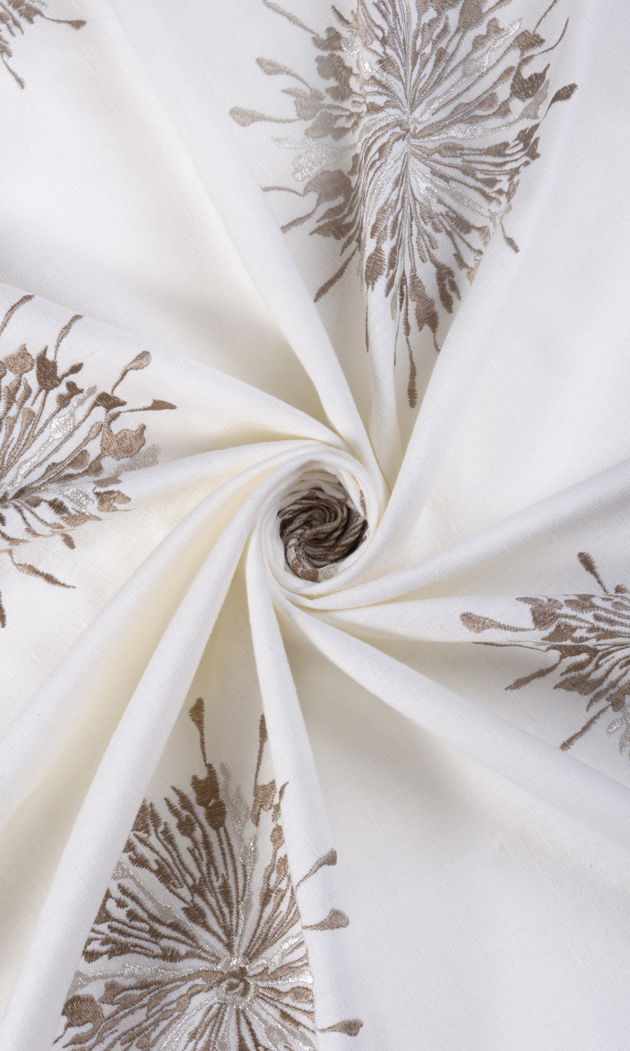 Sunburst Embroidered Home Textile Fabric Material By the Yard (White/ Coffee Brown)