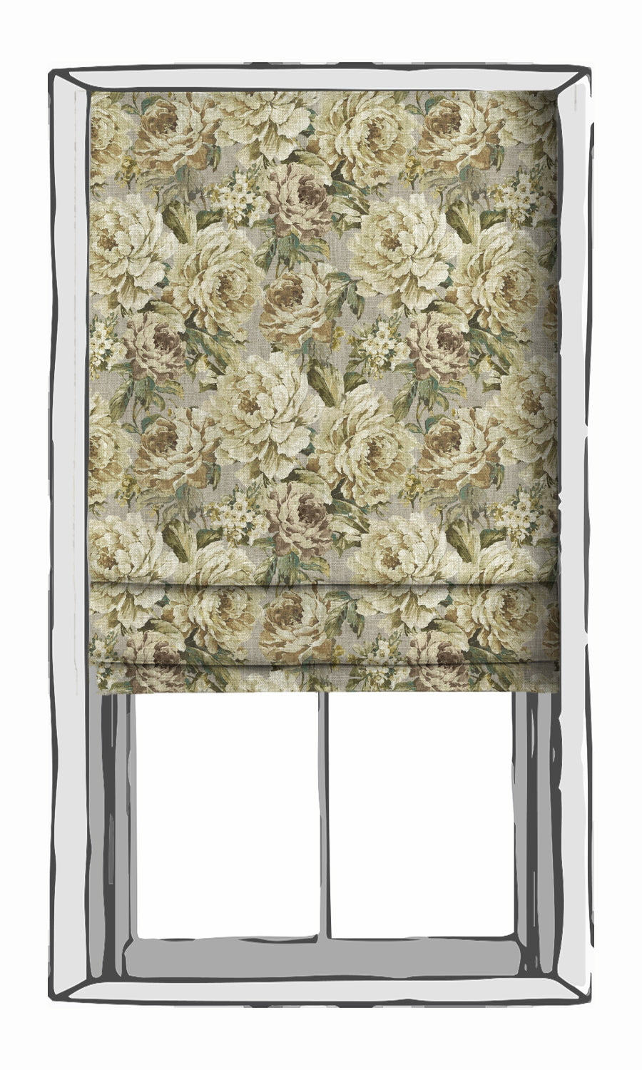 Floral Window Treatments Fabric By the Metre (Grey/ Ivory)