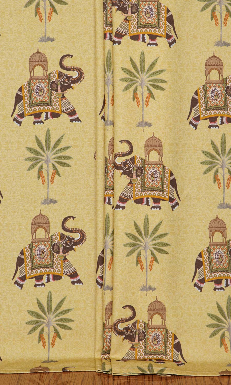 Cotton Printed Window Treatments Fabric By the Yard (Mustard Yellow)