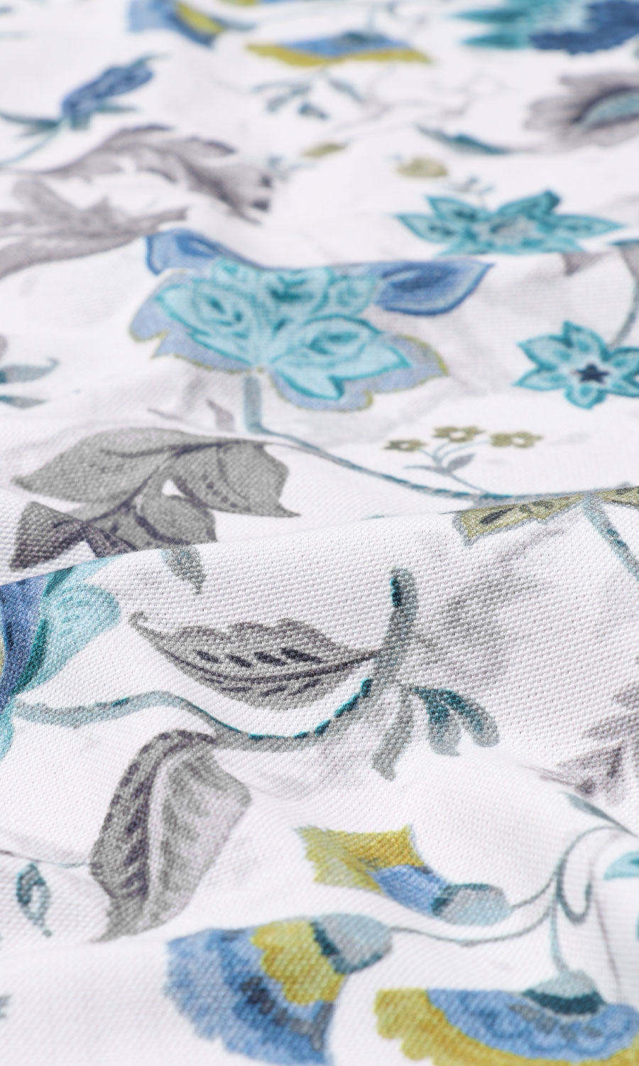 Floral Cotton Window Treatments Fabric Sample (Grey/ Blue)