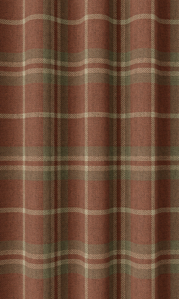 Check Print Home Textile Fabric Material By the Yard (Brick Red/ Green)