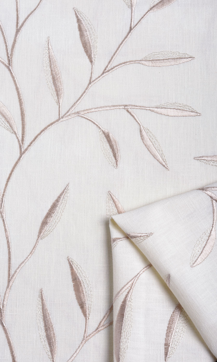 Floral Embroidery Fabric By the Yard for Curtains & Drapes (White/ Cream)