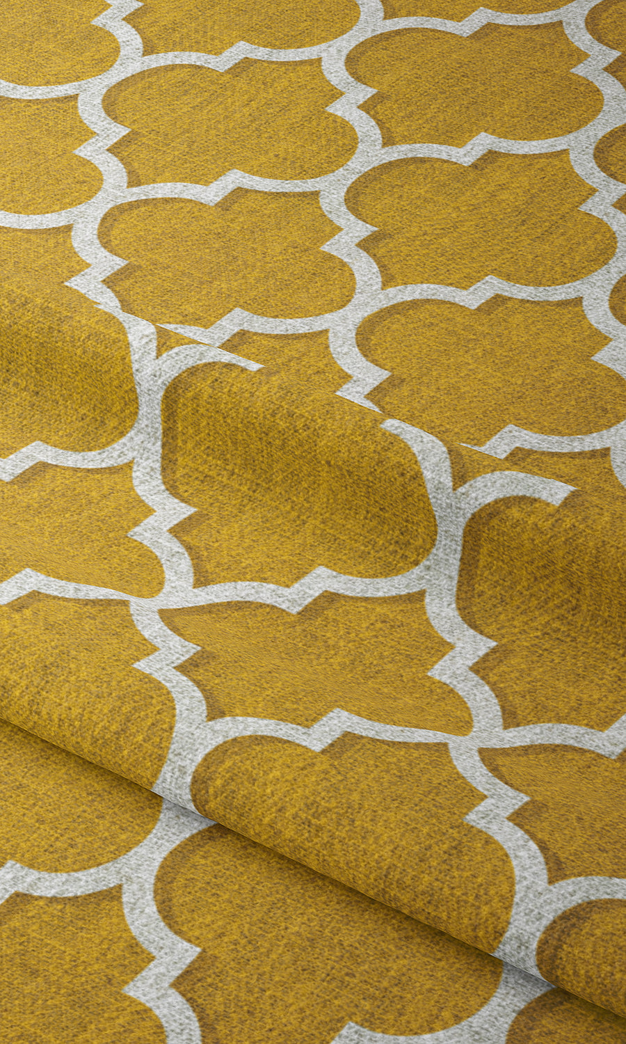 Trellis Tile Print Window Treatments Fabric By the Metre (Yellow/ White)
