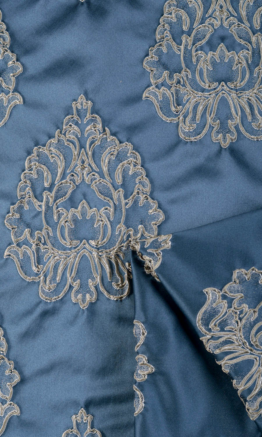 Damask Home Textile Fabric Material Sample (Navy Blue/ Gray)