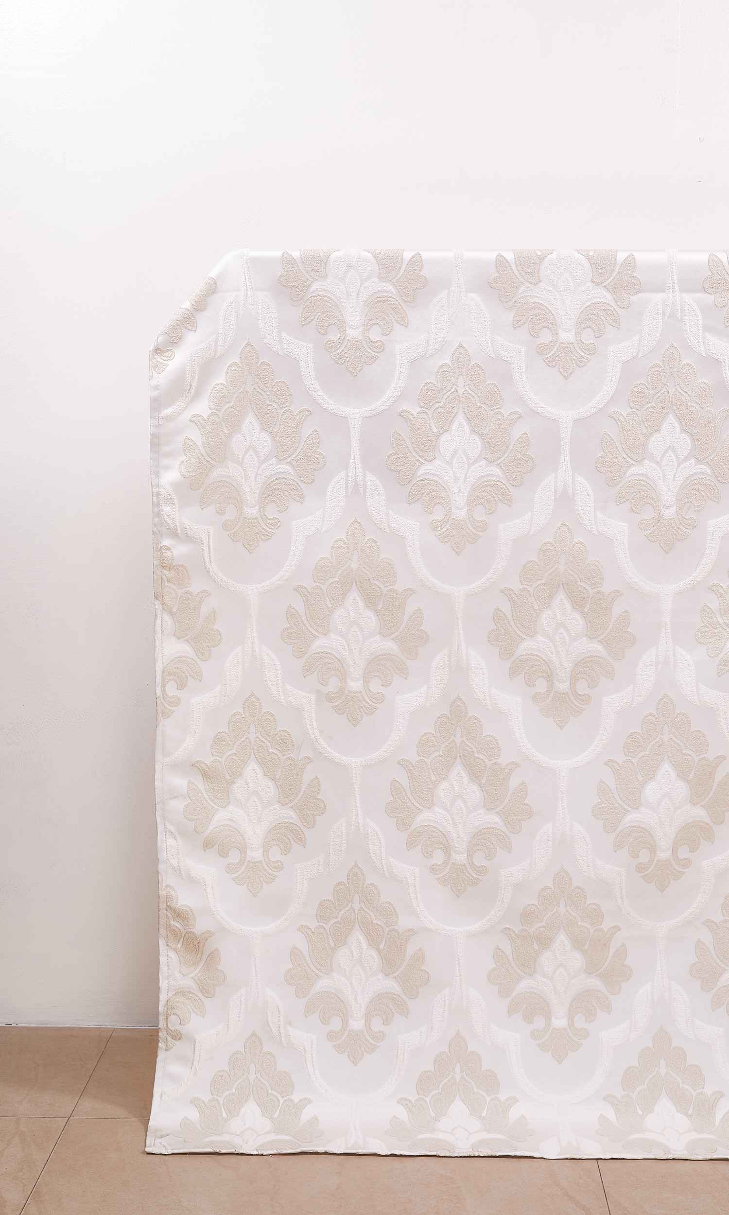 Self-Patterned Damask Window Treatments Fabric By the Yard (Beige/ Cream)