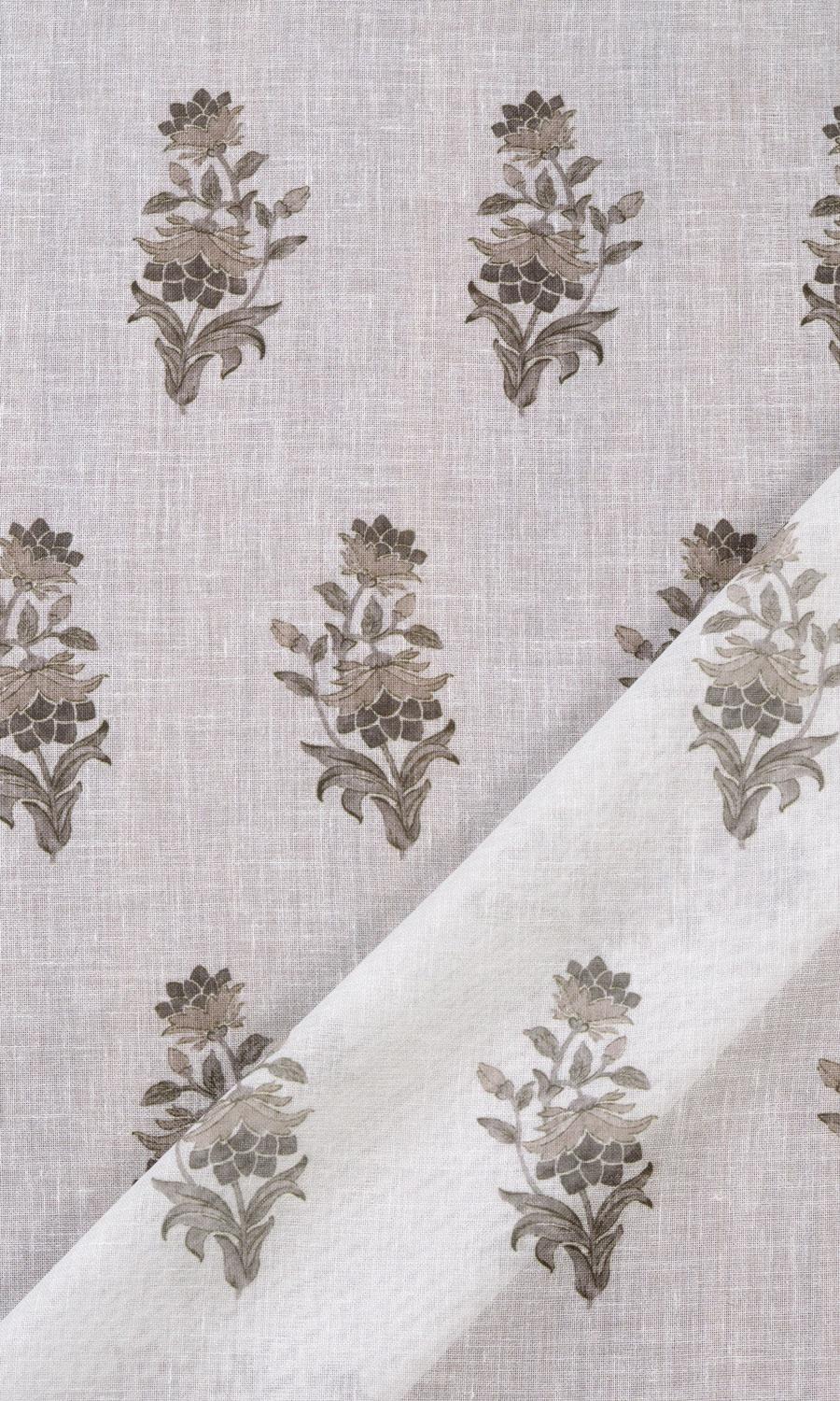 Sheer Floral Window Treatments Fabric Sample (White/ Greige)