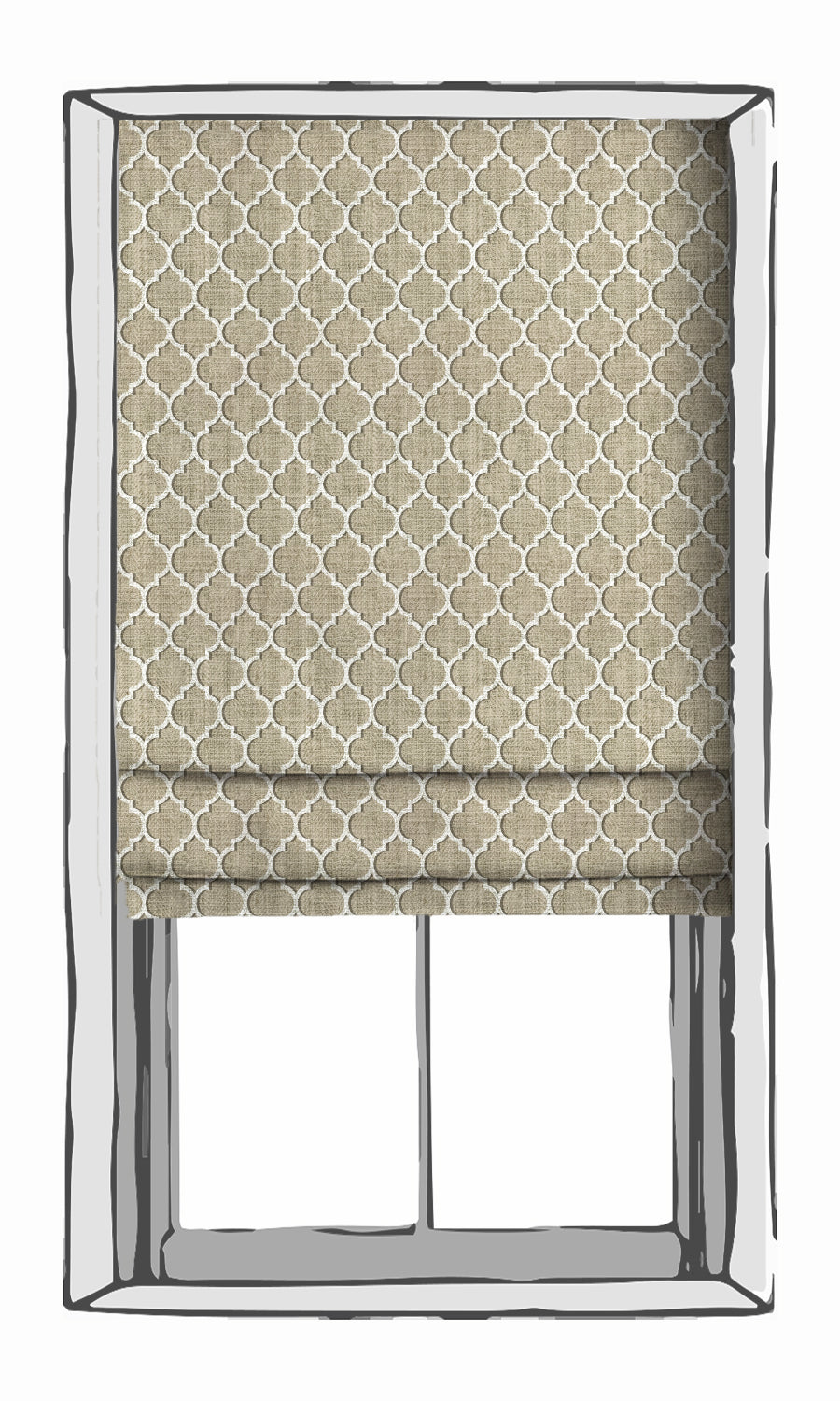 Trellis Tile Print Fabric Material By the Metre (Beige/ White)