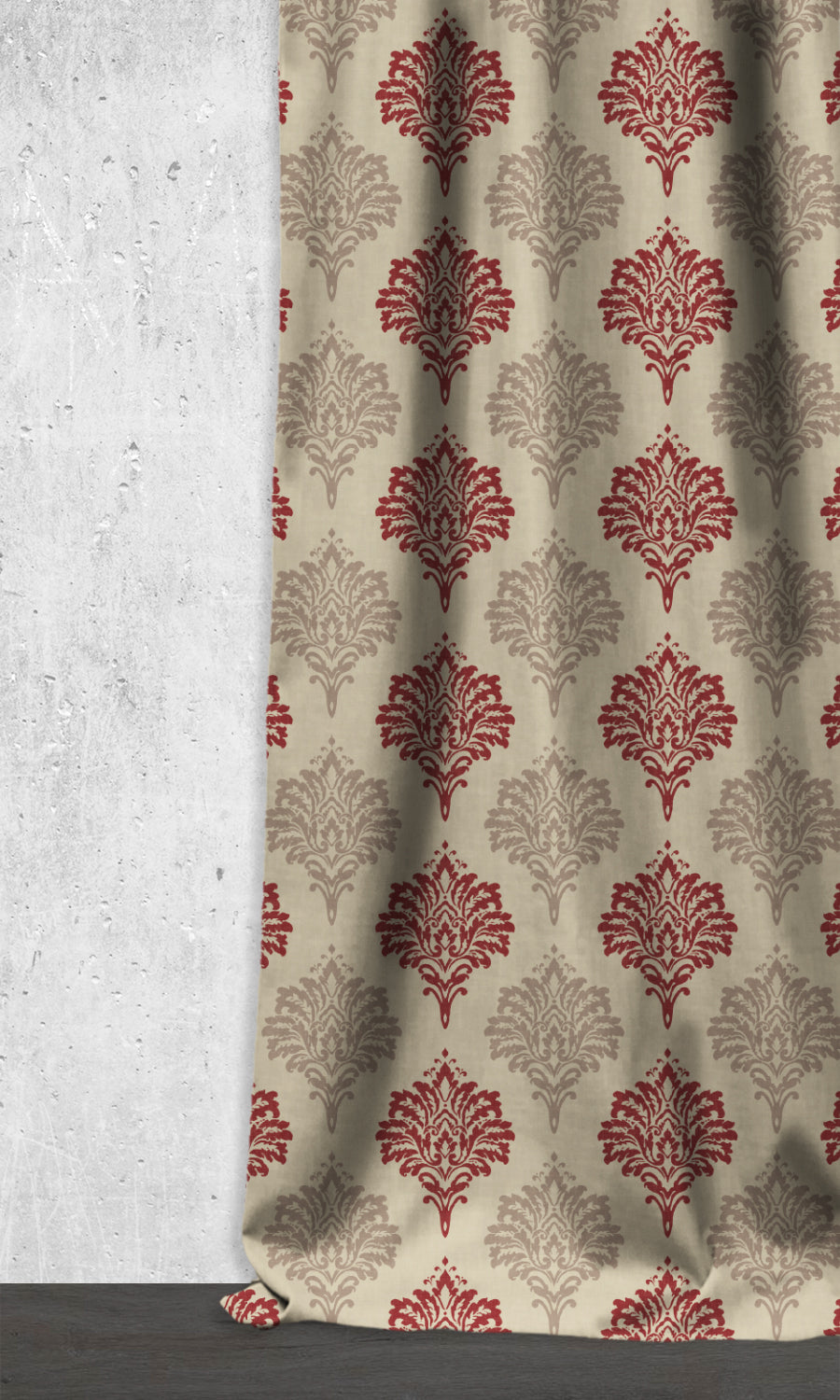 Damask Dimout Home Décor Fabric By the Yard (Red/ Stone Grey)