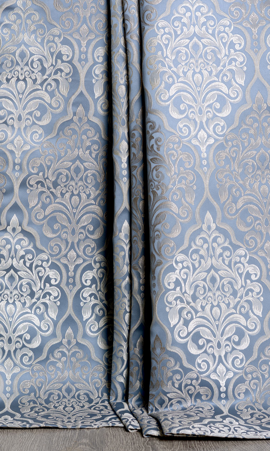 Damask Window Treatments Fabric By the Yard (Navy Blue/ White)