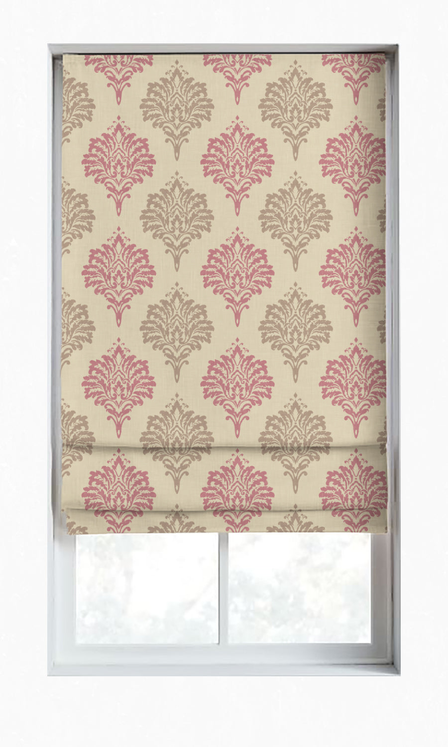 Dimout Damask Window Treatments Fabric Sample (Pink/ Grey/ White)