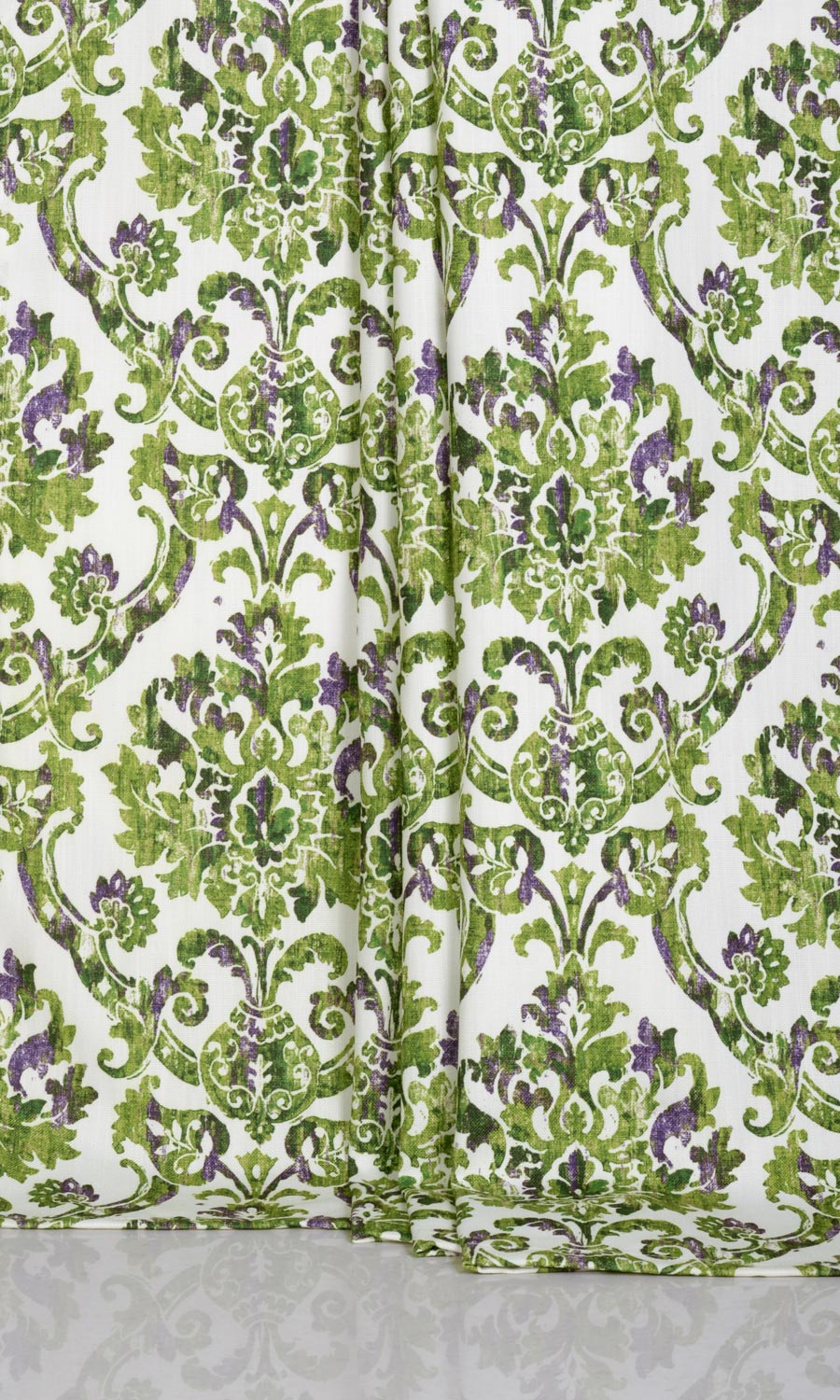 Damask Patterned Window Treatments Fabric By the Yard (Green/ Purple)
