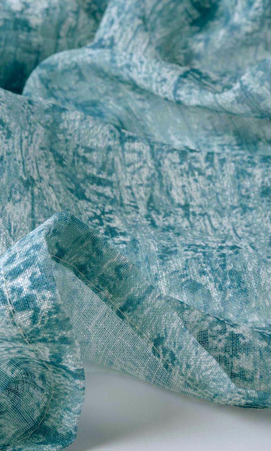 Textured Sheer Window Treatments Fabric By the Yard (Teal Blue)