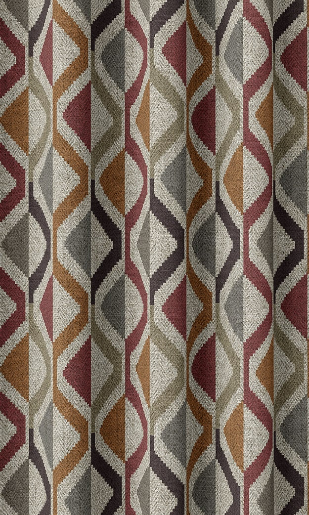 Geometric Striped Window Treatments Fabric By the Metre (Red/ Orange/ Grey)