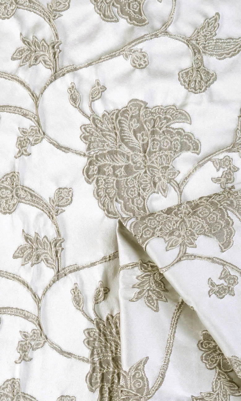 Floral Fabric Material By the Yard (White/ Silver/ Gray)