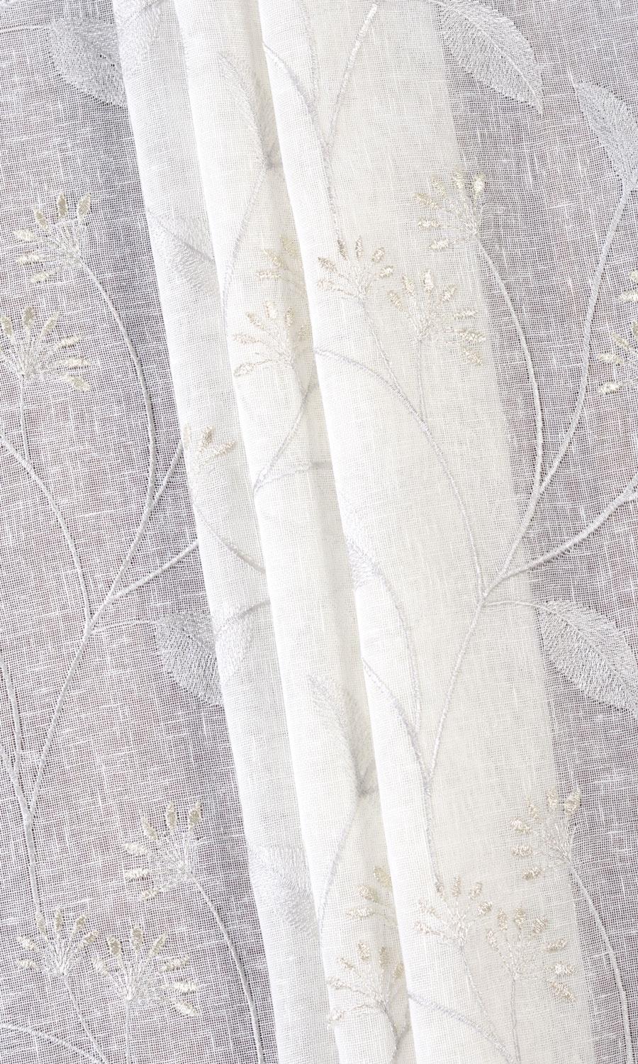 Sheer Floral Embroidered Home Textile Fabric Material By the Yard (White/ Cream)