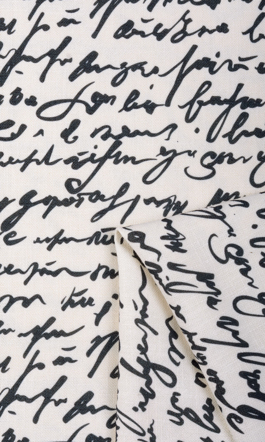 Script Print Home Textile Fabric Material By the Yard (Paper White/ Ink Black)