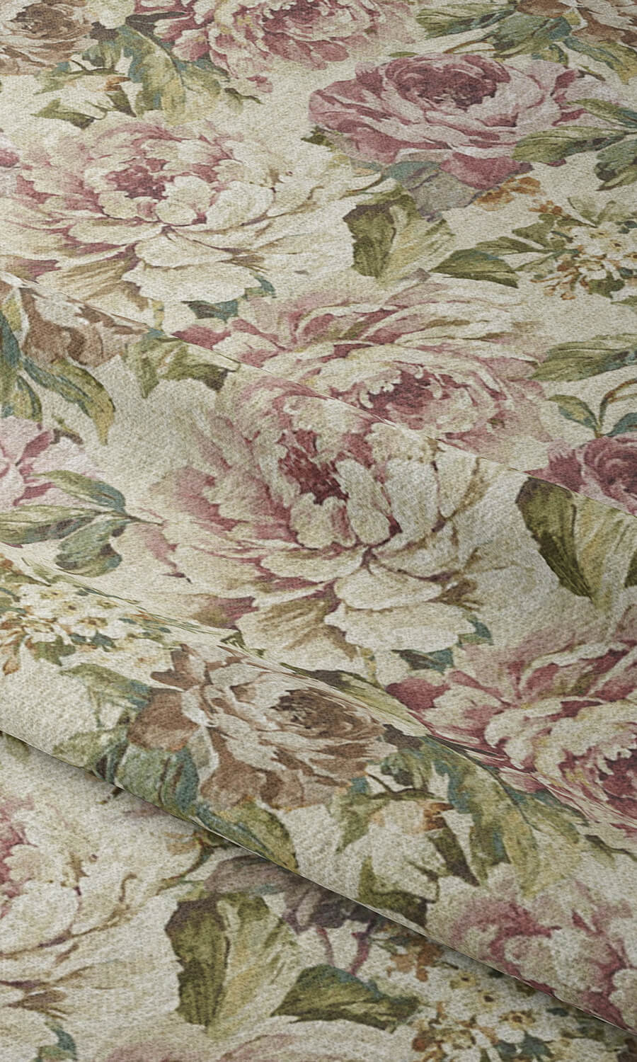 Floral Fabric Material By the Metre (Ivory/ Green/ Pink)
