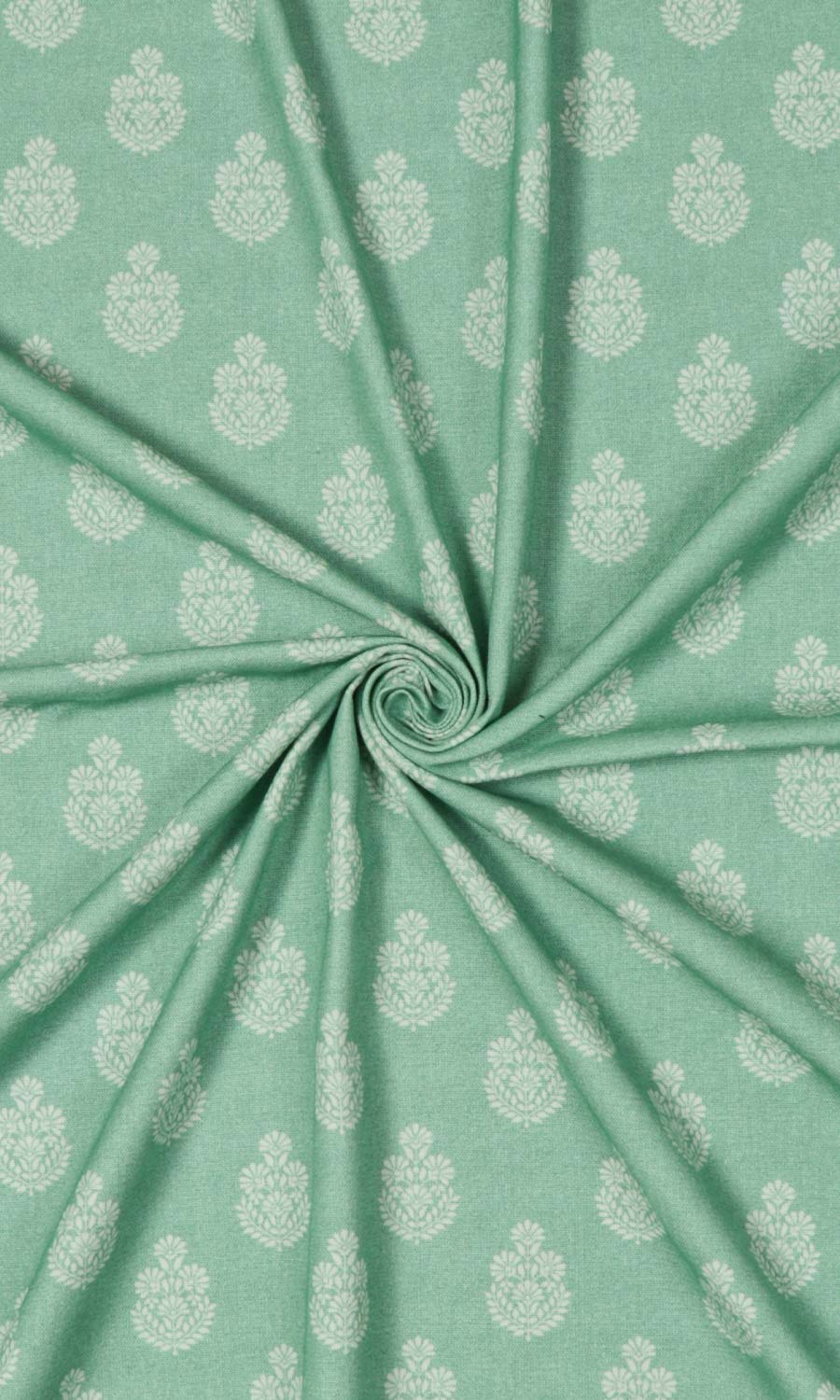 Floral Cotton Window Treatments Fabric By the Yard (Sea Green)