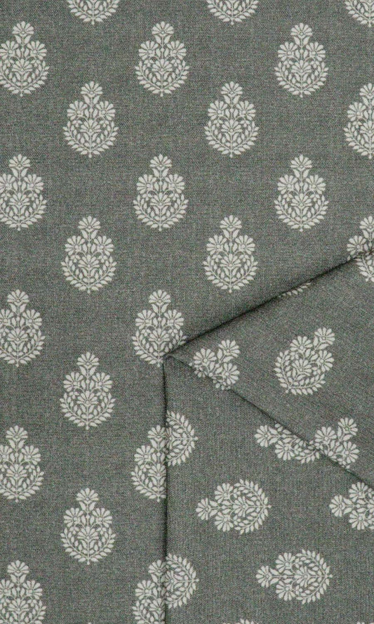 Floral Cotton Home Décor Fabric By the Yard (Grey/ Black)