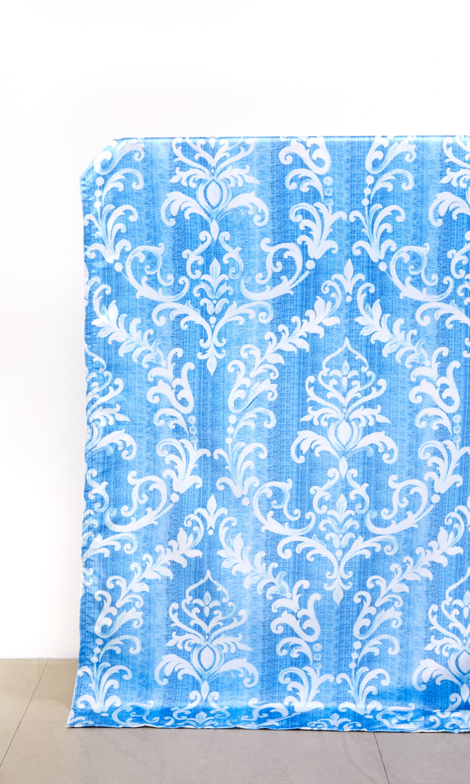 Damask Home Décor Fabric By the Yard (Blue/ White)