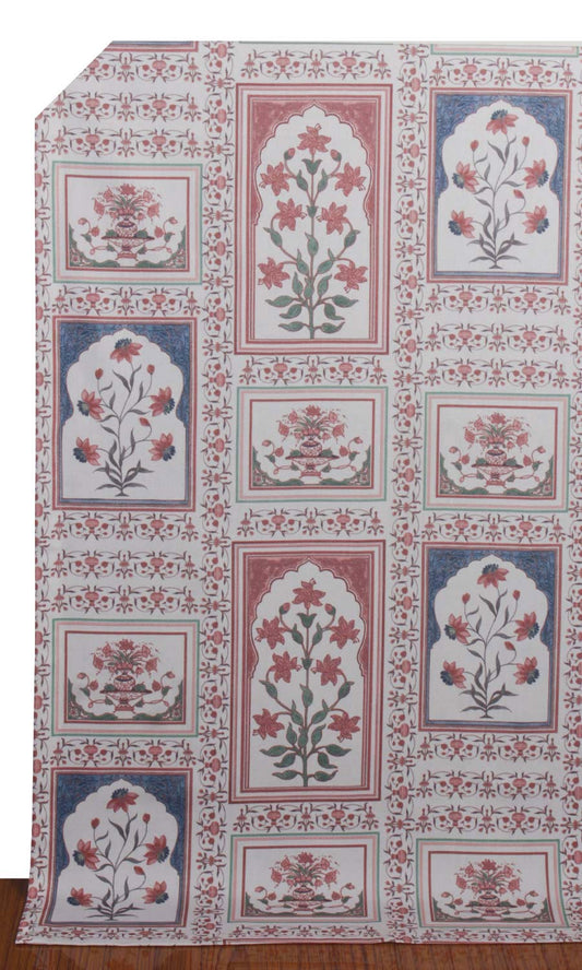 Floral Cotton Home Décor Fabric By the Yard (Blush Red/ Blue)
