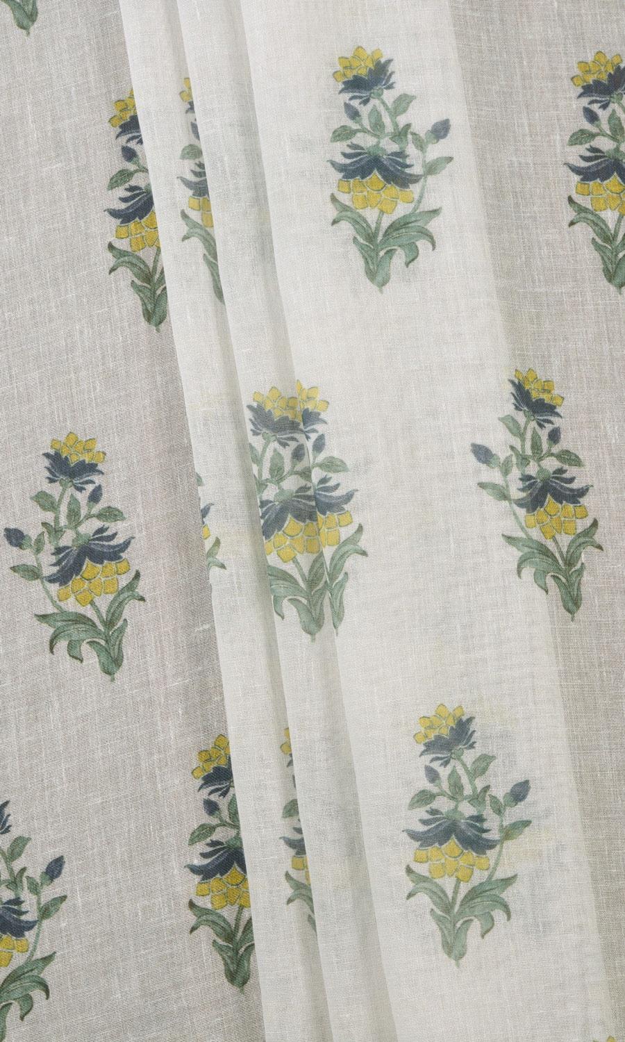 Sheer Floral Window Treatments Fabric Sample (White/ Green/ Yellow)