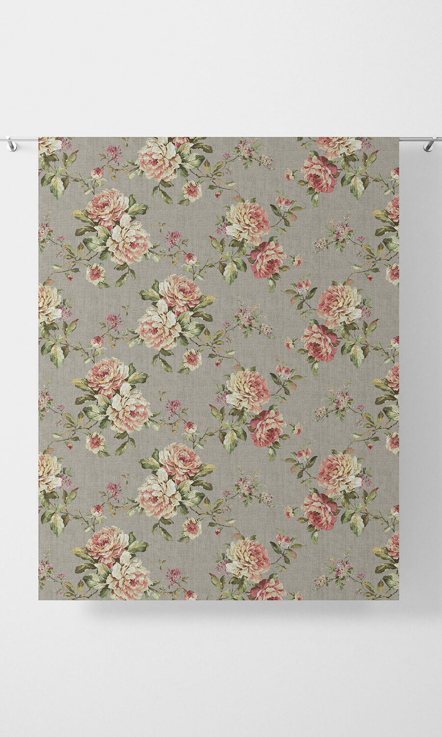 Country Floral Home Décor Fabric By the Yard (Grey/ Pink)