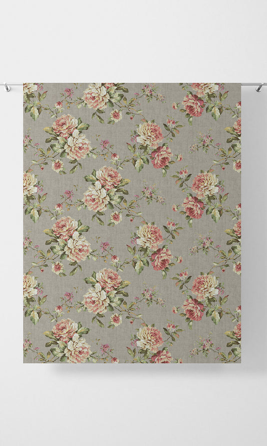 Country Floral Home Décor Fabric By the Yard (Grey/ Pink)