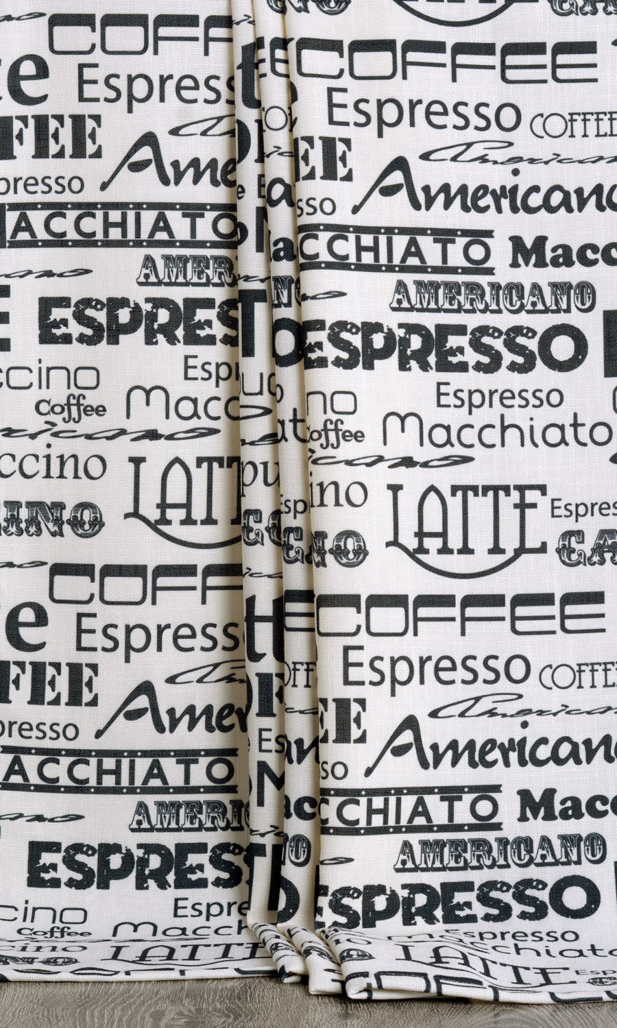 Coffee Theme Printed Window Treatments Fabric By the Yard (White/ Black)