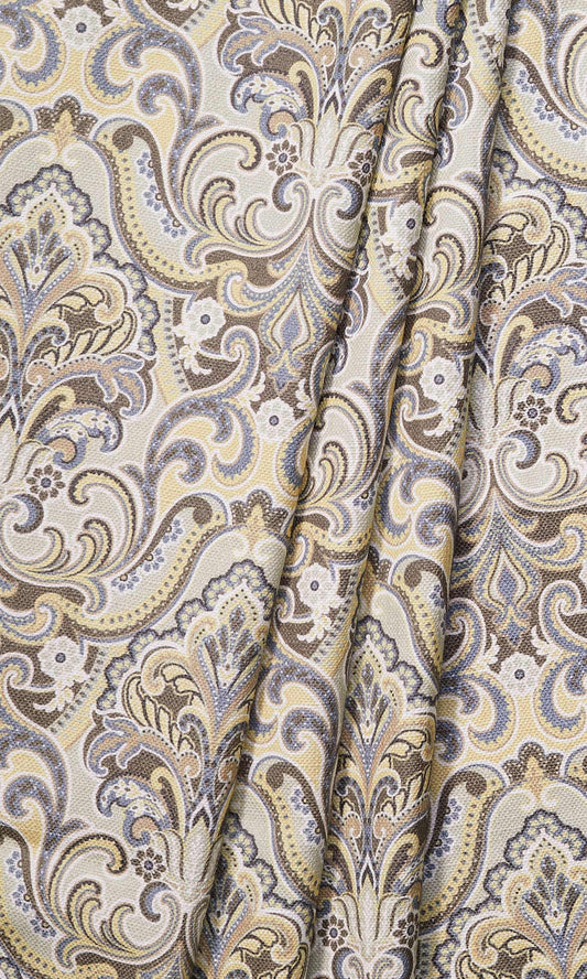 Fleur De Lis Print Home Décor Fabric By the Yard (Yellow/ Grey)