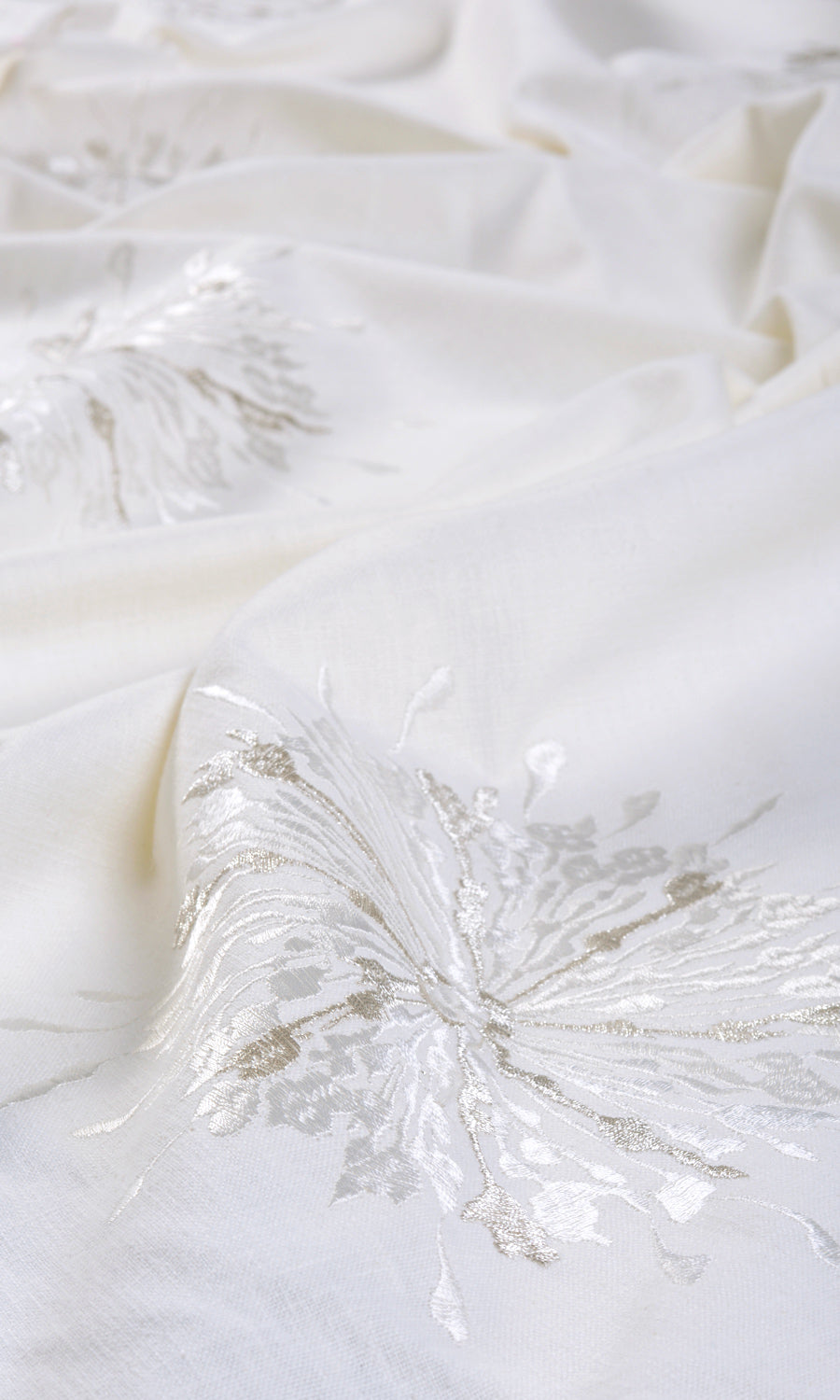 Sunburst Embroidered Window Treatments Fabric By the Yard (White/ Pale Gray)