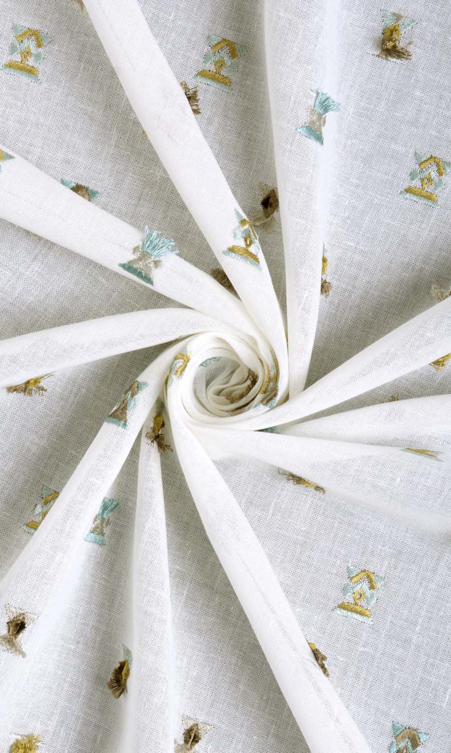 Semi Sheer Fabric Material By the Yard (Teal/ Yellow/ White)