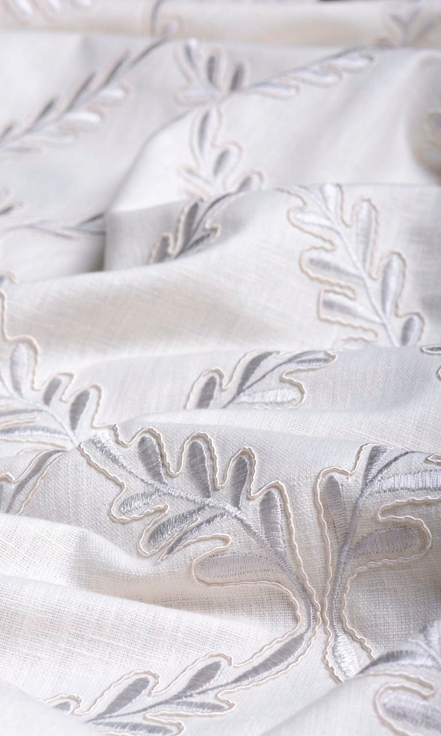 Poly-Linen Embroidered Home Textile Fabric Material By the Yard (White/ Cream)