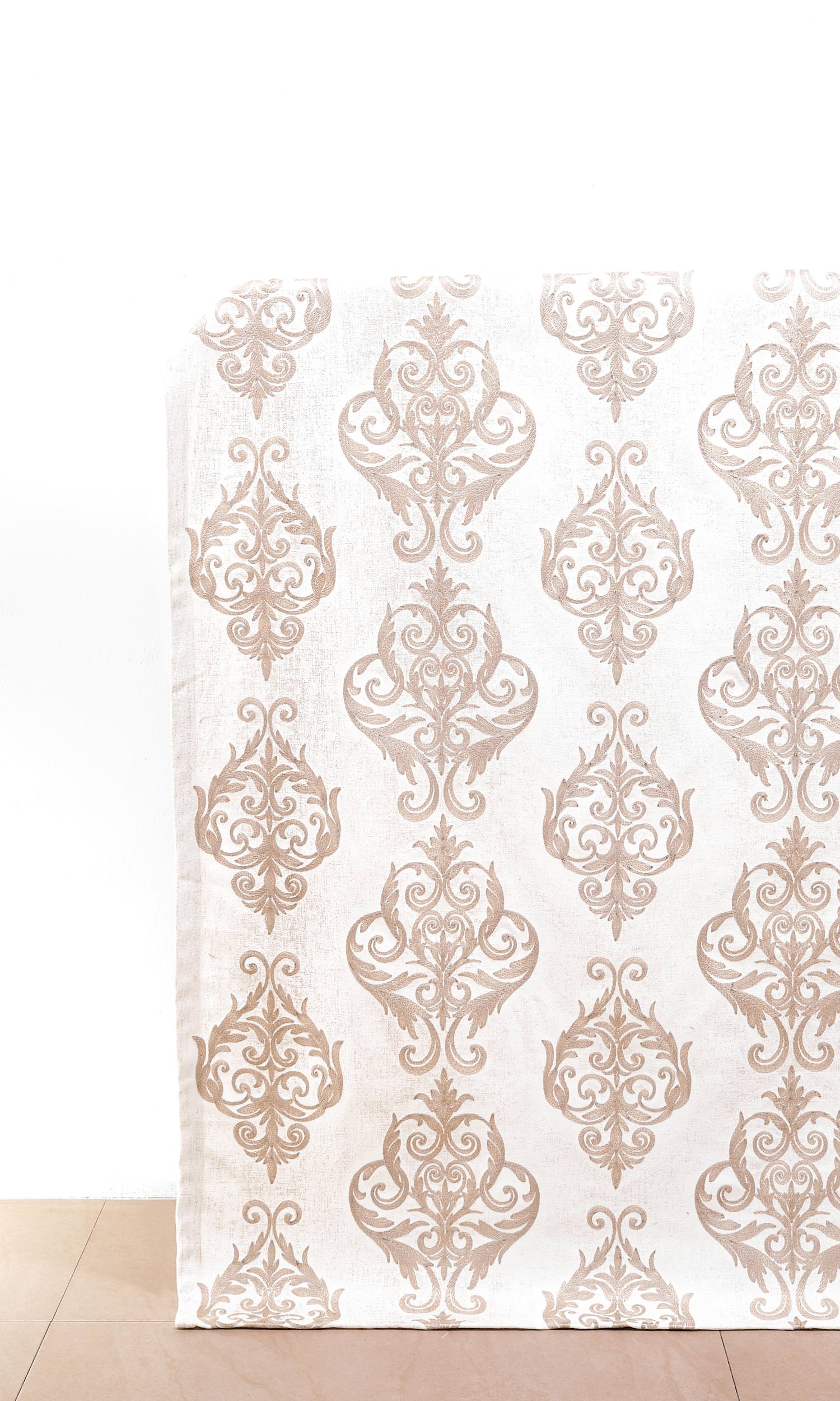 Damask Poly-Cotton Home Décor Fabric By the Yard (Golden/ Ivory)