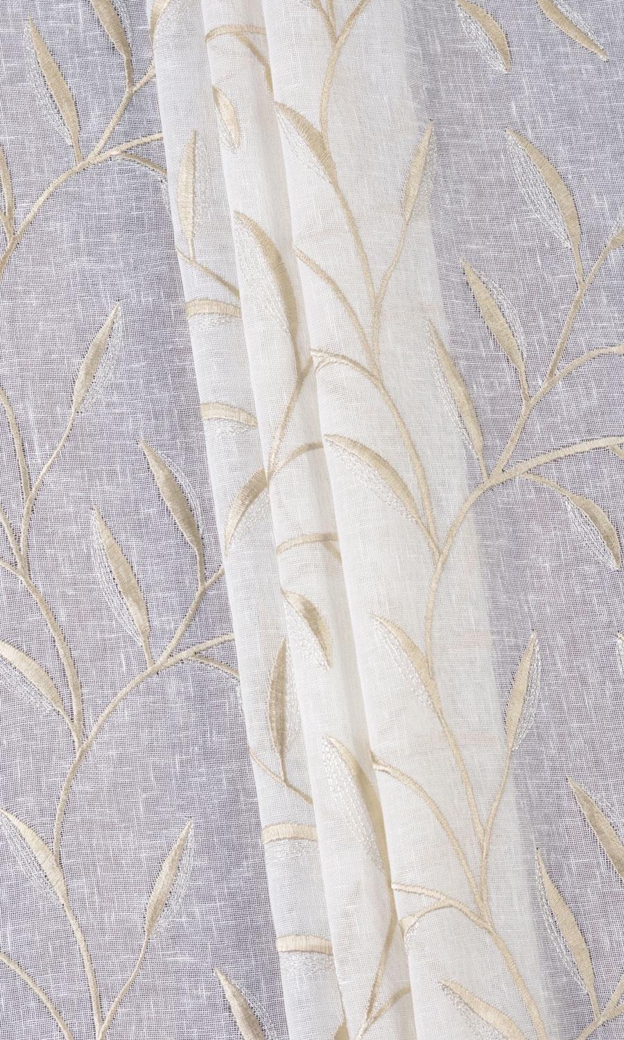 Sheer Floral Embroidered Home Textile Fabric Material Sample (White/ Beige)