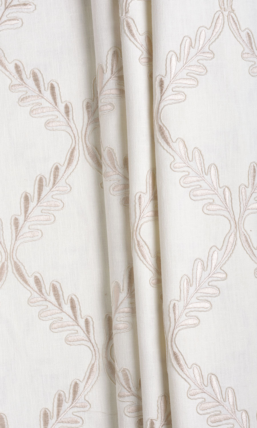 Poly-Linen Embroidered Fabric By the Yard for Curtains & Drapes (White/ Cream)