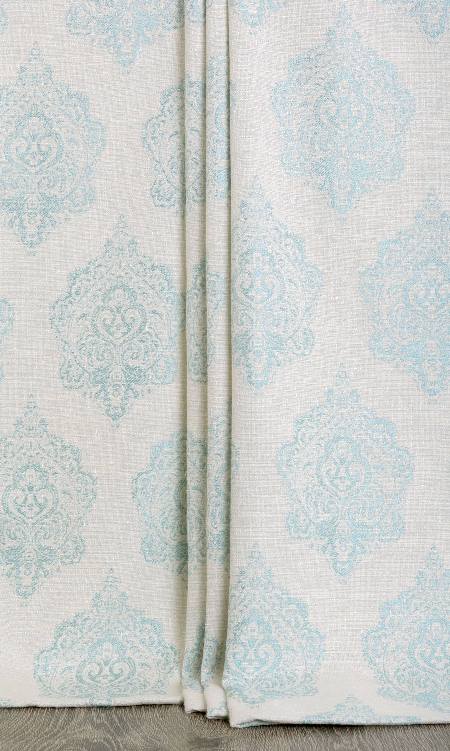 Damask Poly-Cotton Home Décor Fabric By the Yard (White/ Blue)